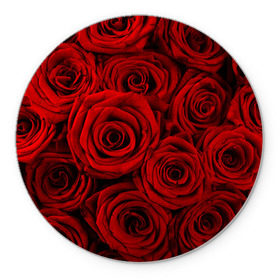 Коврик круглый с принтом Красные розы в Курске, резина и полиэстер | круглая форма, изображение наносится на всю лицевую часть | букет | красный | розы | цветы