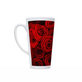 Кружка Латте с принтом Красные розы в Курске, Белая керамика | Объем 480 мл; Высота 150 мм; Диаметр 90 мм | букет | красный | розы | цветы