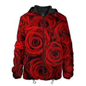 Мужская куртка 3D с принтом Красные розы в Курске, ткань верха — 100% полиэстер, подклад — флис | прямой крой, подол и капюшон оформлены резинкой с фиксаторами, два кармана без застежек по бокам, один большой потайной карман на груди. Карман на груди застегивается на липучку | букет | красный | розы | цветы