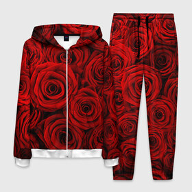 Мужской костюм 3D с принтом Красные розы в Курске, 100% полиэстер | Манжеты и пояс оформлены тканевой резинкой, двухслойный капюшон со шнурком для регулировки, карманы спереди | букет | красный | розы | цветы