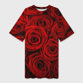 Платье-футболка 3D с принтом Красные розы в Курске,  |  | букет | красный | розы | цветы