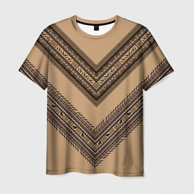Мужская футболка 3D с принтом Tribal V-shape в Курске, 100% полиэфир | прямой крой, круглый вырез горловины, длина до линии бедер | african | ethnic | tribal | африка | африканский | бежевый | трайбал | узор | черный | этно