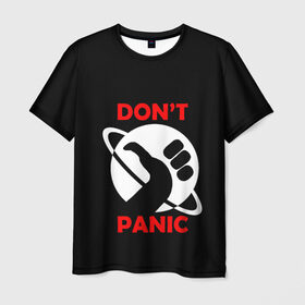 Мужская футболка 3D с принтом Don`t panic в Курске, 100% полиэфир | прямой крой, круглый вырез горловины, длина до линии бедер | Тематика изображения на принте: dont panic