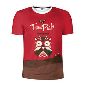 Мужская футболка 3D спортивная с принтом Добро пожаловать в Twin Peaks в Курске, 100% полиэстер с улучшенными характеристиками | приталенный силуэт, круглая горловина, широкие плечи, сужается к линии бедра | Тематика изображения на принте: дьявол | крафт | плакат | ретро | сова | твин пикс