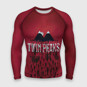 Мужской рашгард 3D с принтом Лес Twin Peaks в Курске,  |  | горы | надпись | ретро | твин пикс