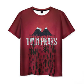 Мужская футболка 3D с принтом Лес Twin Peaks в Курске, 100% полиэфир | прямой крой, круглый вырез горловины, длина до линии бедер | горы | надпись | ретро | твин пикс