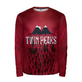 Мужской лонгслив 3D с принтом Лес Twin Peaks в Курске, 100% полиэстер | длинные рукава, круглый вырез горловины, полуприлегающий силуэт | Тематика изображения на принте: горы | надпись | ретро | твин пикс