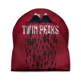 Шапка 3D с принтом Лес Twin Peaks в Курске, 100% полиэстер | универсальный размер, печать по всей поверхности изделия | горы | надпись | ретро | твин пикс