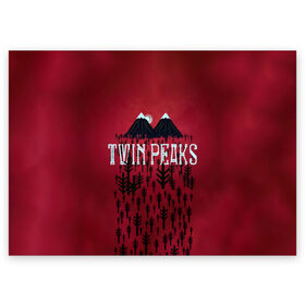 Поздравительная открытка с принтом Лес Twin Peaks в Курске, 100% бумага | плотность бумаги 280 г/м2, матовая, на обратной стороне линовка и место для марки
 | горы | надпись | ретро | твин пикс