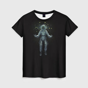 Женская футболка 3D с принтом Космонавт с Бабочками в Курске, 100% полиэфир ( синтетическое хлопкоподобное полотно) | прямой крой, круглый вырез горловины, длина до линии бедер | астронавт | время первых | вселенная | гагарин | галактика | гравитация | звезды | интерстеллар | космический | луна | магия | млечный путь | невесомость | полет | скафандр | черная дыра