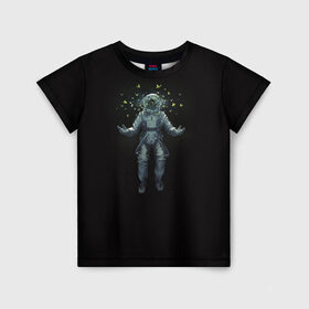 Детская футболка 3D с принтом Космонавт с Бабочками в Курске, 100% гипоаллергенный полиэфир | прямой крой, круглый вырез горловины, длина до линии бедер, чуть спущенное плечо, ткань немного тянется | Тематика изображения на принте: астронавт | время первых | вселенная | гагарин | галактика | гравитация | звезды | интерстеллар | космический | луна | магия | млечный путь | невесомость | полет | скафандр | черная дыра