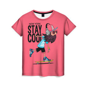 Женская футболка 3D с принтом Stay cool в Курске, 100% полиэфир ( синтетическое хлопкоподобное полотно) | прямой крой, круглый вырез горловины, длина до линии бедер | Тематика изображения на принте: hipster | skateboard | sport