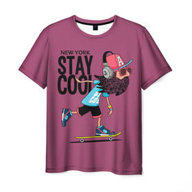 Мужская футболка 3D с принтом Stay cool в Курске, 100% полиэфир | прямой крой, круглый вырез горловины, длина до линии бедер | baseball cap | beard | city | cool | extreme | headphones | hipster | movement | new york | skateboard | speed | sport | stay cool | крутой | скейтборд | хипстер