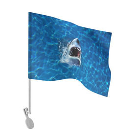 Флаг для автомобиля с принтом Пасть акулы в Курске, 100% полиэстер | Размер: 30*21 см | акула | атака | белая | брызги | вода | волны | зубы | капли | море | океан | опасность | синяя | челюсти | эффект