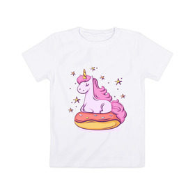 Детская футболка хлопок с принтом Единорог в Курске, 100% хлопок | круглый вырез горловины, полуприлегающий силуэт, длина до линии бедер | donut | pink | star | unicorn | единорог | звезды | конь | милота | пончик | сказка