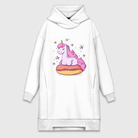 Платье-худи хлопок с принтом Единорог в Курске,  |  | donut | pink | star | unicorn | единорог | звезды | конь | милота | пончик | сказка