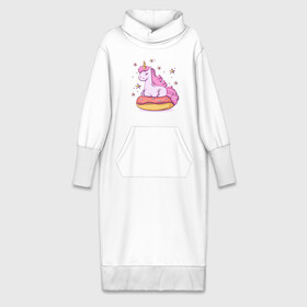 Платье удлиненное хлопок с принтом Единорог в Курске,  |  | donut | pink | star | unicorn | единорог | звезды | конь | милота | пончик | сказка