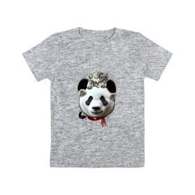 Детская футболка хлопок с принтом Панда и котенок в Курске, 100% хлопок | круглый вырез горловины, полуприлегающий силуэт, длина до линии бедер | Тематика изображения на принте: cat | panda | добро | друг | животные | кот | котенок | кошка | лучший | медведь | милый | мишка | нежный | панда