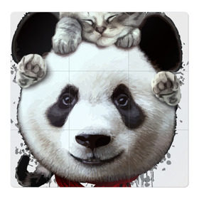Магнитный плакат 3Х3 с принтом Панда и котенок в Курске, Полимерный материал с магнитным слоем | 9 деталей размером 9*9 см | Тематика изображения на принте: cat | panda | добро | друг | животные | кот | котенок | кошка | лучший | медведь | милый | мишка | нежный | панда