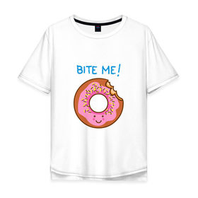 Мужская футболка хлопок Oversize с принтом Укуси меня в Курске, 100% хлопок | свободный крой, круглый ворот, “спинка” длиннее передней части | bart | donut | food | homer | simpsons | аппетит | барт | гомер | еда | мультфильм | пончик | симпсоны | сладкий