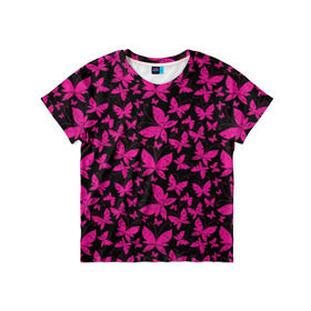 Детская футболка 3D с принтом Розовые бабочки в Курске, 100% гипоаллергенный полиэфир | прямой крой, круглый вырез горловины, длина до линии бедер, чуть спущенное плечо, ткань немного тянется | butterflies | pink | бабочки | красота | крылья | нежность | орнамент | розовый | узор
