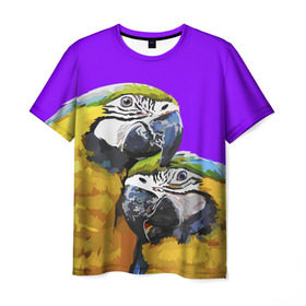 Мужская футболка 3D с принтом Попугайчики в Курске, 100% полиэфир | прямой крой, круглый вырез горловины, длина до линии бедер | bird | животные | попугайчики | птицы | текстуры