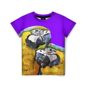 Детская футболка 3D с принтом Попугайчики в Курске, 100% гипоаллергенный полиэфир | прямой крой, круглый вырез горловины, длина до линии бедер, чуть спущенное плечо, ткань немного тянется | Тематика изображения на принте: bird | животные | попугайчики | птицы | текстуры