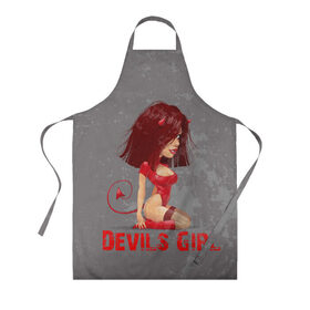 Фартук 3D с принтом Devils Girl в Курске, 100% полиэстер | общий размер — 65 х 85 см, ширина нагрудника — 26 см, горловина — 53 см, длина завязок — 54 см, общий обхват в поясе — 173 см. Принт на завязках и на горловине наносится с двух сторон, на основной части фартука — только с внешней стороны | Тематика изображения на принте: devils girl |   дьявол | грешница | люцифер | сатана