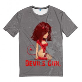 Мужская футболка 3D с принтом Devils Girl в Курске, 100% полиэфир | прямой крой, круглый вырез горловины, длина до линии бедер | Тематика изображения на принте: devils girl |   дьявол | грешница | люцифер | сатана