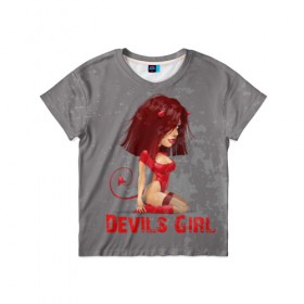 Детская футболка 3D с принтом Devils Girl в Курске, 100% гипоаллергенный полиэфир | прямой крой, круглый вырез горловины, длина до линии бедер, чуть спущенное плечо, ткань немного тянется | Тематика изображения на принте: devils girl |   дьявол | грешница | люцифер | сатана