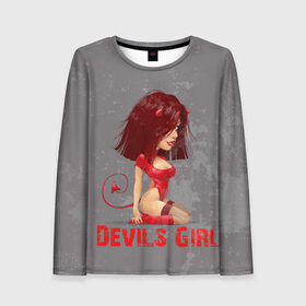 Женский лонгслив 3D с принтом Devils Girl в Курске, 100% полиэстер | длинные рукава, круглый вырез горловины, полуприлегающий силуэт | devils girl |   дьявол | грешница | люцифер | сатана