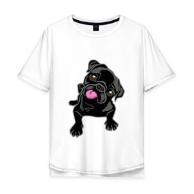 Мужская футболка хлопок Oversize с принтом Забавный мопсик в Курске, 100% хлопок | свободный крой, круглый ворот, “спинка” длиннее передней части | Тематика изображения на принте: animal | dog | pet | pug | puppy | арт | животные | милые | мопс | пес | собаки | французский бульдог