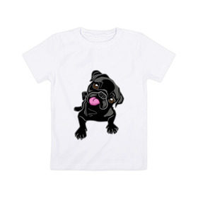Детская футболка хлопок с принтом Забавный мопсик в Курске, 100% хлопок | круглый вырез горловины, полуприлегающий силуэт, длина до линии бедер | animal | dog | pet | pug | puppy | арт | животные | милые | мопс | пес | собаки | французский бульдог