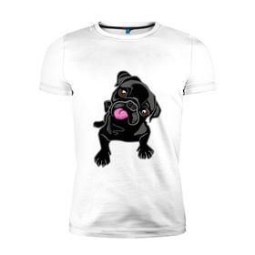 Мужская футболка премиум с принтом Забавный мопсик в Курске, 92% хлопок, 8% лайкра | приталенный силуэт, круглый вырез ворота, длина до линии бедра, короткий рукав | animal | dog | pet | pug | puppy | арт | животные | милые | мопс | пес | собаки | французский бульдог
