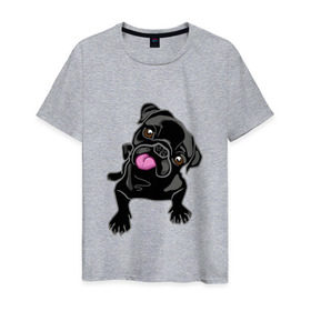 Мужская футболка хлопок с принтом Забавный мопсик в Курске, 100% хлопок | прямой крой, круглый вырез горловины, длина до линии бедер, слегка спущенное плечо. | animal | dog | pet | pug | puppy | арт | животные | милые | мопс | пес | собаки | французский бульдог