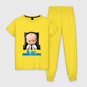 Женская пижама хлопок с принтом Boss Baby в Курске, 100% хлопок | брюки и футболка прямого кроя, без карманов, на брюках мягкая резинка на поясе и по низу штанин | boss baby | босс | мультфильмы