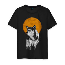 Мужская футболка хлопок с принтом Луна в Курске, 100% хлопок | прямой крой, круглый вырез горловины, длина до линии бедер, слегка спущенное плечо. | moon | wolf | вой | луна | мозаика
