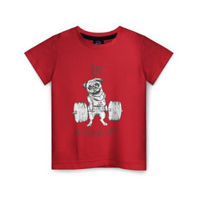 Детская футболка хлопок с принтом Мопс в Курске, 100% хлопок | круглый вырез горловины, полуприлегающий силуэт, длина до линии бедер | bro | блин | бро | животные | жим | кач | качок | собака | штанга