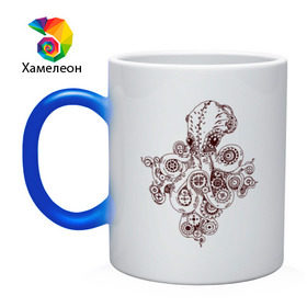 Кружка хамелеон с принтом Steampunk octopus в Курске, керамика | меняет цвет при нагревании, емкость 330 мл | gear | octopus | sea | steampunk | арт | осьминог | стимпанк | шестеренка