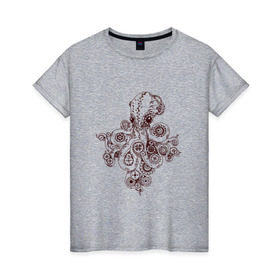 Женская футболка хлопок с принтом Steampunk octopus в Курске, 100% хлопок | прямой крой, круглый вырез горловины, длина до линии бедер, слегка спущенное плечо | gear | octopus | sea | steampunk | арт | осьминог | стимпанк | шестеренка
