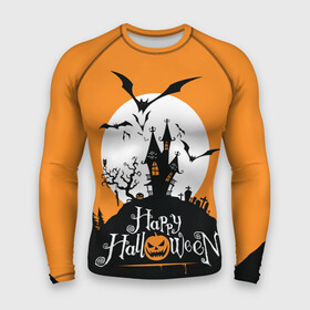 Мужской рашгард 3D с принтом Happy Halloween в Курске,  |  | cemetery | corpse | flying | forest | gallows | halloween | happy | holiday | house | mice | moon | night | owl | pumpkin | silhouette | tree | виселица | дерево | дом | кладбище | ле | летучие | луна | мертвец | мыши | ночь | праздник | силуэт | сова | с