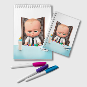 Блокнот с принтом Boss Baby в Курске, 100% бумага | 48 листов, плотность листов — 60 г/м2, плотность картонной обложки — 250 г/м2. Листы скреплены удобной пружинной спиралью. Цвет линий — светло-серый
 | Тематика изображения на принте: boss baby | босс | молокосос | мультфильмы