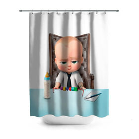 Штора 3D для ванной с принтом Boss Baby в Курске, 100% полиэстер | плотность материала — 100 г/м2. Стандартный размер — 146 см х 180 см. По верхнему краю — пластиковые люверсы для креплений. В комплекте 10 пластиковых колец | boss baby | босс | молокосос | мультфильмы