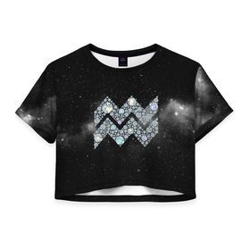 Женская футболка 3D укороченная с принтом Водолей в Курске, 100% полиэстер | круглая горловина, длина футболки до линии талии, рукава с отворотами | водолей | звезды | знаки зодиака | космос | созвездие