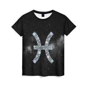 Женская футболка 3D с принтом Рыбы в Курске, 100% полиэфир ( синтетическое хлопкоподобное полотно) | прямой крой, круглый вырез горловины, длина до линии бедер | звезды | знаки зодиака | космос | рыбы | созвездие