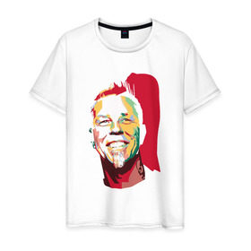 Мужская футболка хлопок с принтом James Hetfield в Курске, 100% хлопок | прямой крой, круглый вырез горловины, длина до линии бедер, слегка спущенное плечо. | hetfield | metal | metallica | music | rock | рок