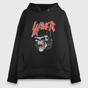 Женское худи Oversize хлопок с принтом Slayer череп в Курске, френч-терри — 70% хлопок, 30% полиэстер. Мягкий теплый начес внутри —100% хлопок | боковые карманы, эластичные манжеты и нижняя кромка, капюшон на магнитной кнопке | slayer | группа | гэри холт | злость | зубы | каска | керри кинг | кости | метал | музыка | песни | пол бостаф | рок | слеар | слеер | слеяр | том арайа | трэш метал | тяжелый рок | хеви метал | язык