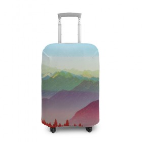 Чехол для чемодана 3D с принтом Радужный пейзаж в Курске, 86% полиэфир, 14% спандекс | двустороннее нанесение принта, прорези для ручек и колес | горы | деревья | дождь | лес | массив | небо | природа | рельеф | скалы | яркий