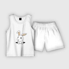 Детская пижама с шортами хлопок с принтом Заячья норка в Курске,  |  | белый | голова | животное | зайка | заяц | лапки | лапы | милый | нора | норка | пушистый | уши