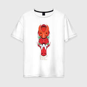 Женская футболка хлопок Oversize с принтом EVA 02 в Курске, 100% хлопок | свободный крой, круглый ворот, спущенный рукав, длина до линии бедер
 | eva | evangelion | евангелион